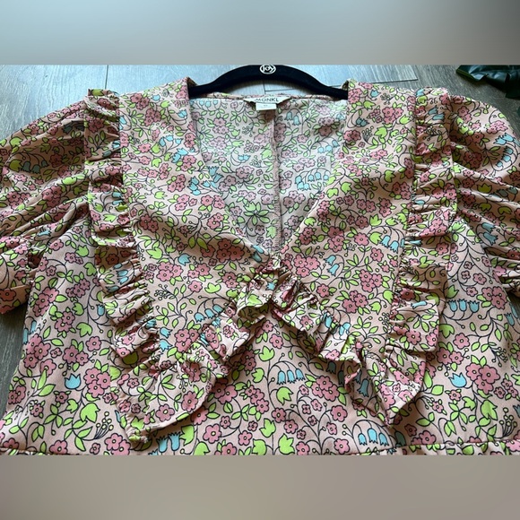 Monki floral print tiered midi dress w statement collar in multi floral print XS - Picture 8 of 15